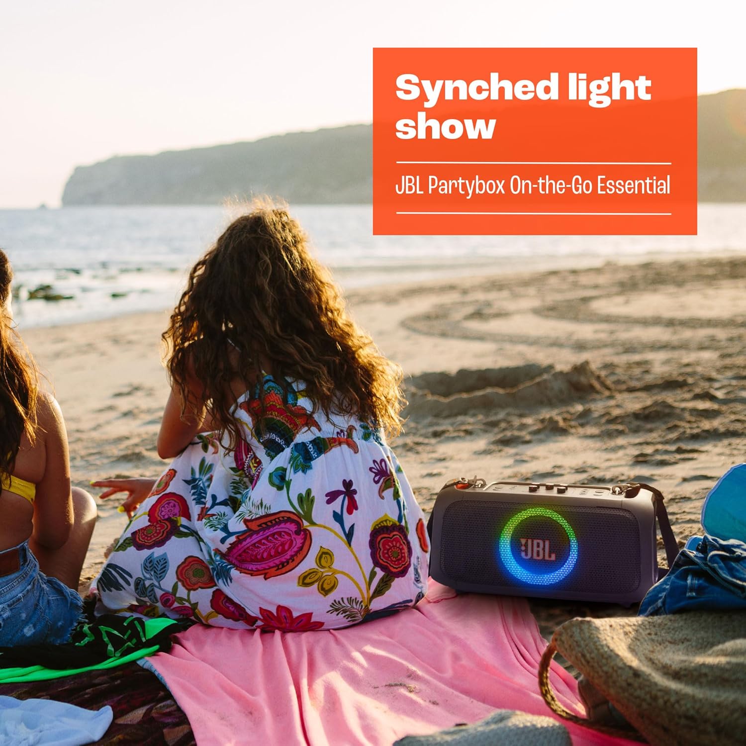 JBL PartyBox On-The-Go Essential - Portable party speaker with built-in lights and wireless mic, Amazing Pro Sound, IPX4 splashproof protection, 6 hours of playtime, Convenient shoulder strap