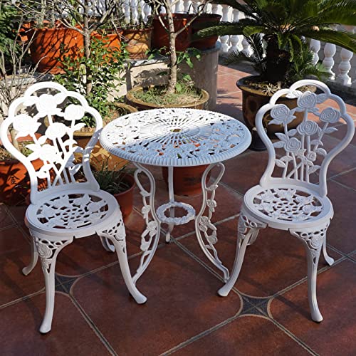 KAILI Outdoor Furniture Bistro Set with Rose Pattern 1 Table 2 Chairs for Garden Patio Porch (Rose-Bronzed)