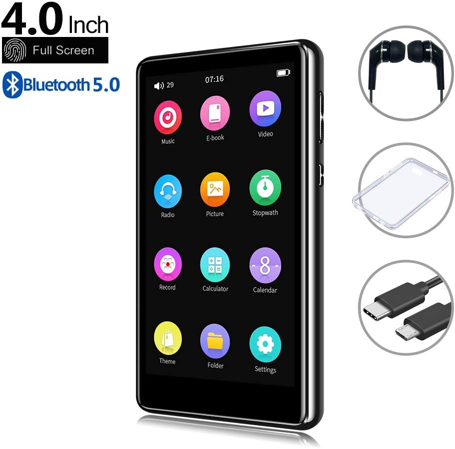 16GB MP3 Player with Bluetooth, Full Touchscreen HD Video Mp4 Mp3 Music Player with Speaker,FM Radio, Micro SD Slot, Headphones + Case Included, up to 128GB Pack of 2