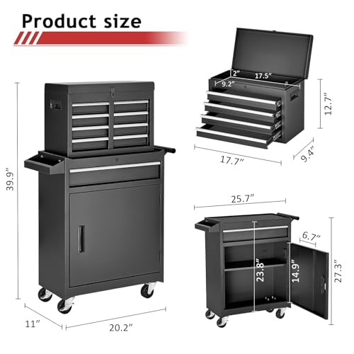 Tool Chest,5-Drawer Rolling Tool Storage Cabinet with Enhanced Packaging, Detachable Top Tool Box, Metal Tool Cart for Garage Workshop,Black, ATC001BK