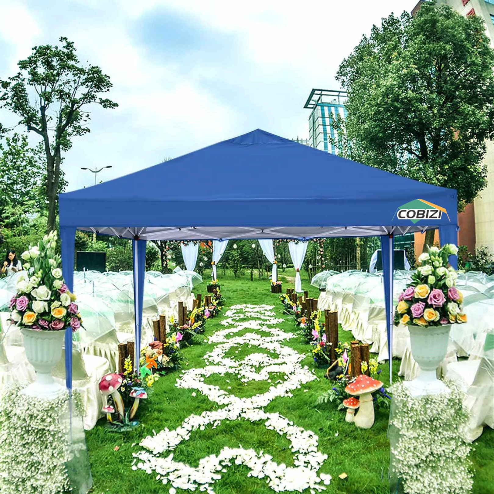 COBIZI 10'x10' ft Popup Canopy Waterproof Canopy with 4 Sidewalls Outdoor Commercial Instant Shelter Beach Camping Canopy Tent for Party, Blue