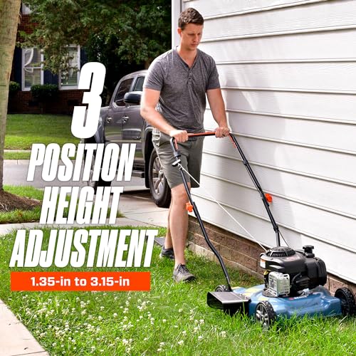 SENIX Gas Lawn Mower, 21-Inch, 140 cc 4-Cycle Briggs & Stratton Engine, 2-in-1 Push Lawnmower, 6-Position Height Adjustment with 11-Inch Rear Wheels, LSPG-M6, Blue