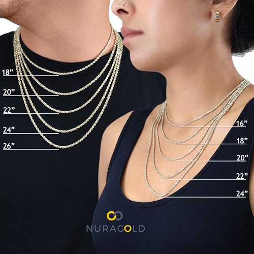 Nuragold 10k Yellow Gold 2mm Rope Chain Diamond Cut Necklace, Mens Womens Jewelry 16" 18" 20" 22" 24" 26" 28" 30"