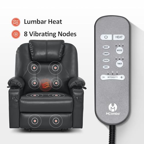 MCombo Power Lift Recliner Chair for Elderly, Lift Chair with Heat and Massage, FSC Certified, USB Ports, Cup Holders, Faux Leather 7040 (Black, Medium)