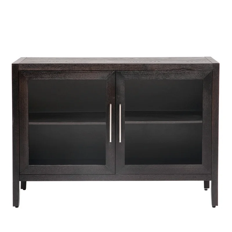 Wood Storage Sideboard Buffet Cabinet with Glass Doors and Adjustable Shelf Brown
