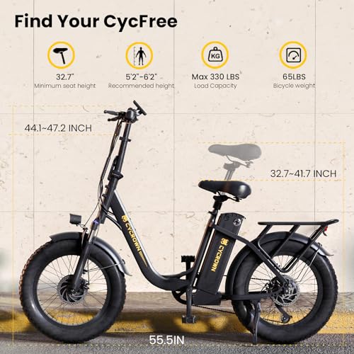 CycFree Electric Bike for Adults,1000W Peak Motor Ebike with 48V 15.6Ah Removable Battery up to 75+Miles & 20MPH Commuter Electric Bicycle, 20" Fat Tire All-Terrain Step-Thru 7-Speed E Bike