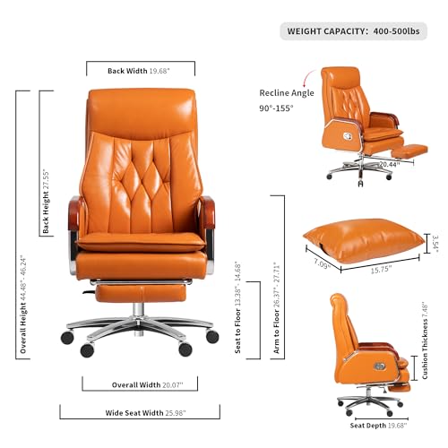 Kinnls Cameron Massage Chair, Big and Tall Office Chair 500lbs Genuine Leather High Back Heavy Duty Executive Desk Chair Fully Reclining Chair for Long Hours (Cowhide Leather-Black)