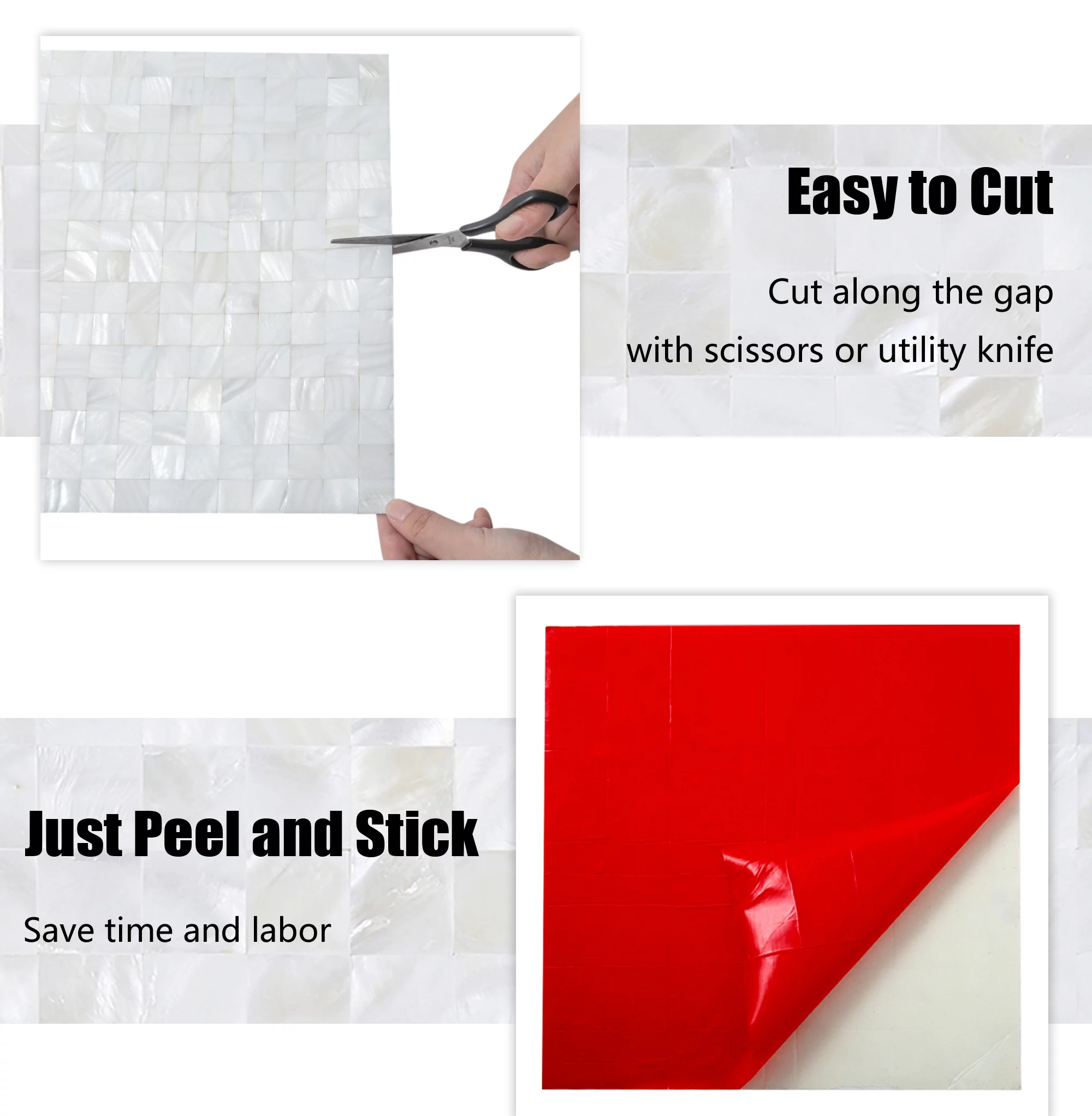 KASARO Wall Tile Peel and Stick Mosaic Shell Backsplash Decor for Bedroom and Bathroom Mother of Pearl (10, Ivory White)
