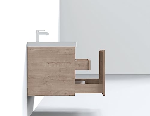 Castle White Oak Bathroom Floating Vanity with Countertop and Sink (72"" W), Yellowish