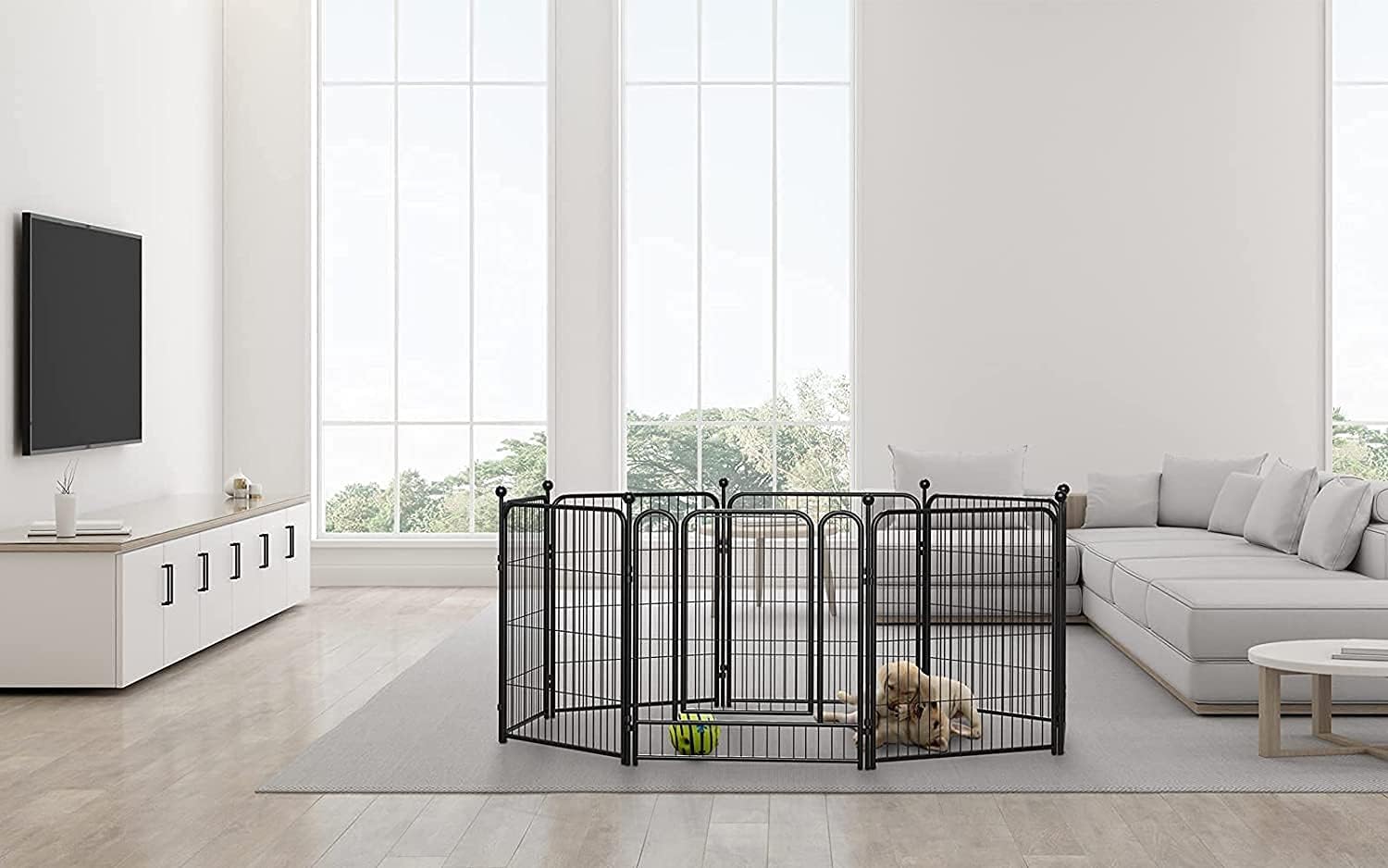 FXW Dog Playpen, 8/16/24/32 Panels Dog Pen Indoor Outdoor 32-Inch Height Puppy Playpen Pet Fence Gate with Doors for Large/Medium/Small Dogs, Exercise Pen for Yard,Camping, RV