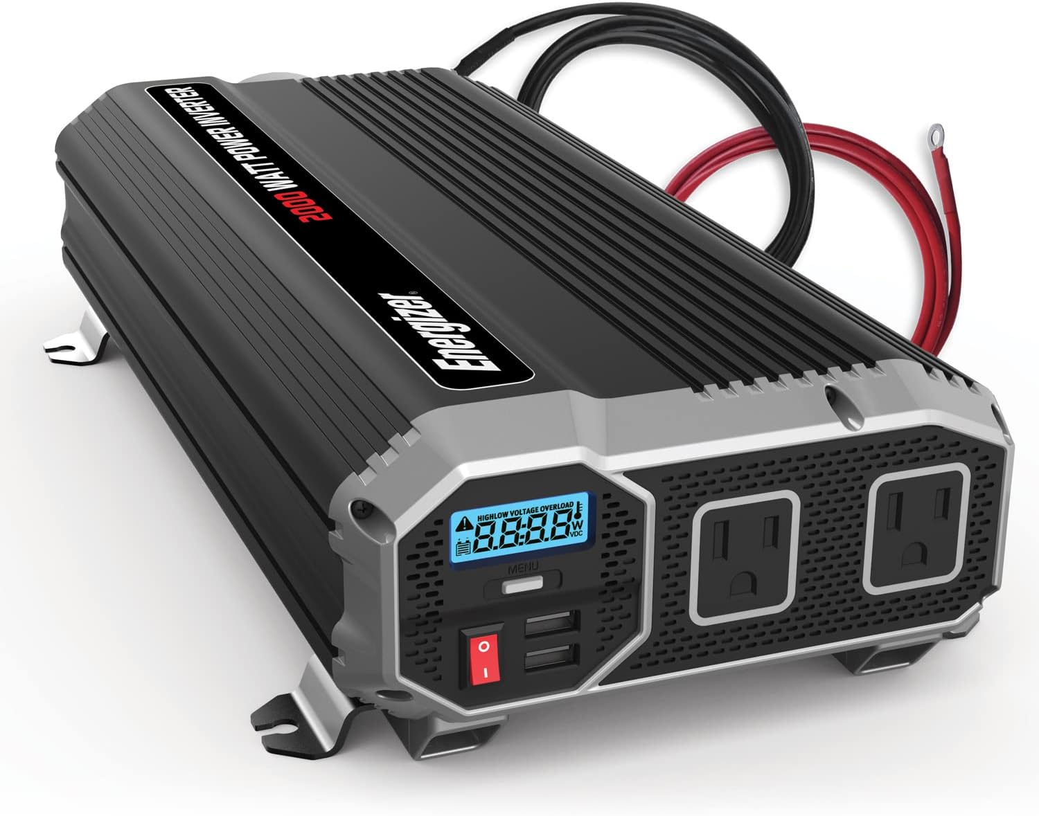 Energizer 4000 Watts Power Inverter Modified Sine Wave Car Inverter, 12V to 110 Volts, Two AC Outlets, Two USB Ports (2.4 Amp), Hardwire Kit, Battery Cables Included – ETL Approved Under UL STD 458