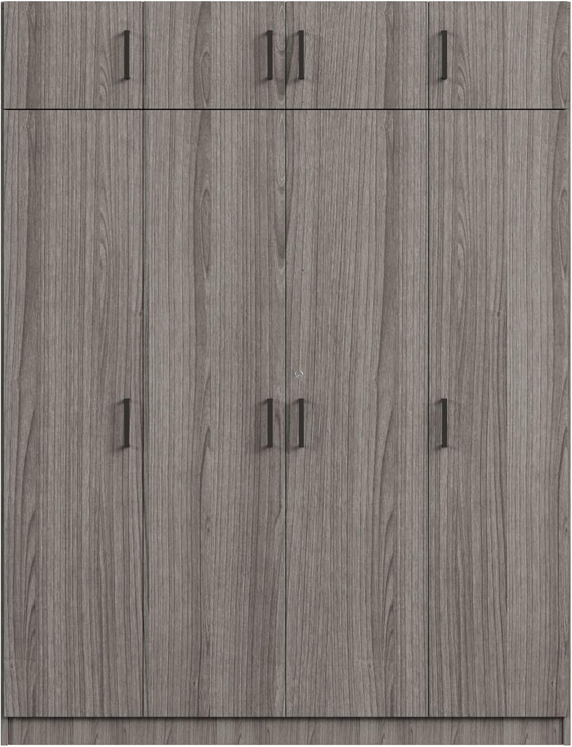 Modern Wardrobe with 4-Door and 1 Drawers, Wood High Cabinet Closet, 80.8" Tall Bedroom Armoires with Shelves, Hanging Rods and Top Cabinet for Bedroom Entryway (Gray-BB01)