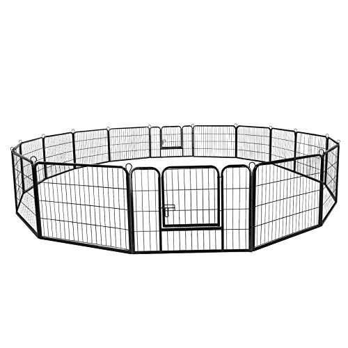 LEMY 16 Panels 32 in Pet Playpen Heavy Duty Metal Dog Exercise Fence Barrier，Outdoor & Indoor Foldable Pet Exericse Pen w/Door,Black