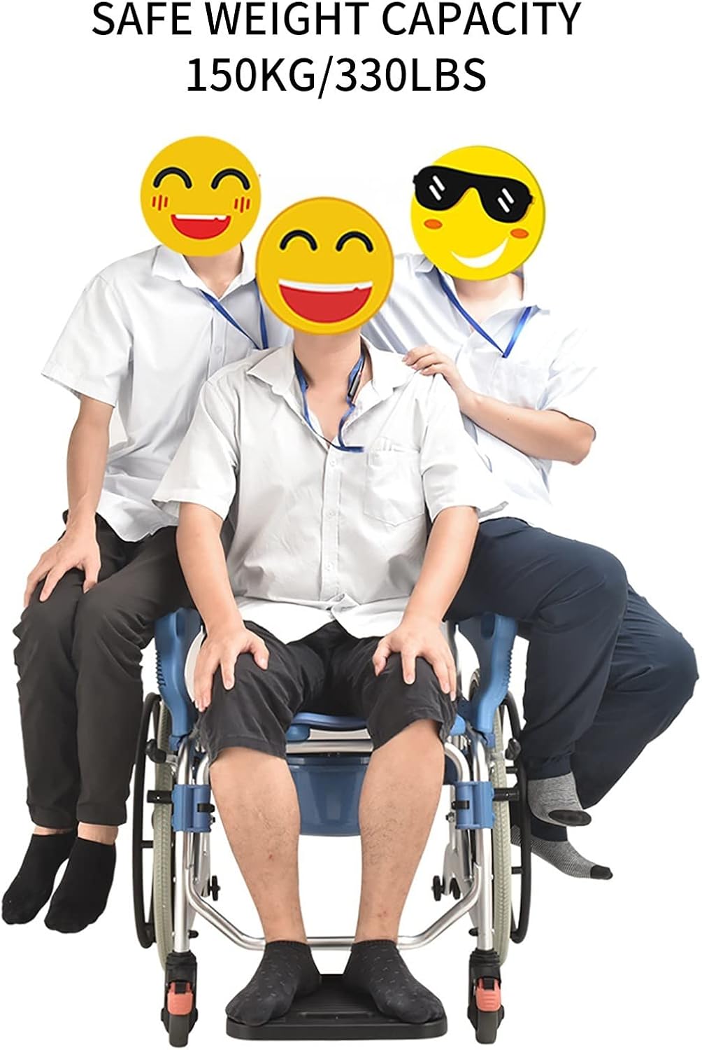 Commode Toilet Chair, Wheeled Shower Commode Toilet Chair, Bedside Commode Chair with Wheels, Mobile Toilet Transport Wheelchair for Elderly and Disabled, 330 Lbs