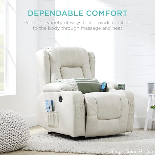 Best Choice Products PU Leather Electric Power Lift Chair, Recliner Massage Chair, Adjustable Furniture for Back, Legs w/ 3 Positions, USB Port, Heat, Cupholders, Easy-to-Reach Side Button - Brown