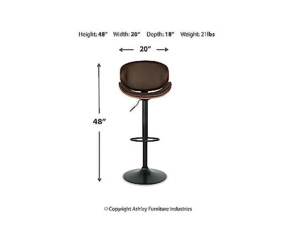 Signature Design by Ashley Bellatier Mid-Century Modern 34" Adjustable Height Curved Bar Stool, Brown & Black
