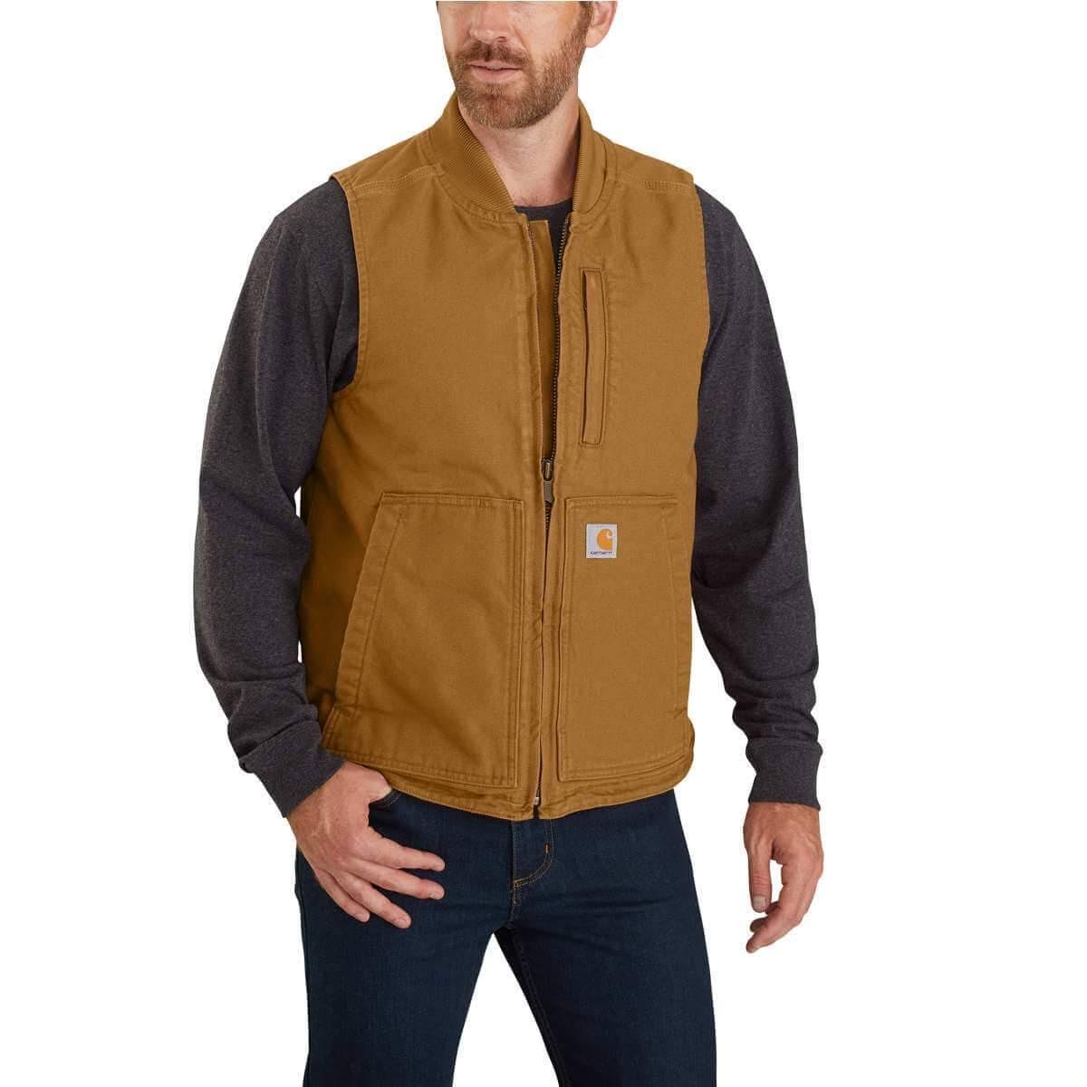 Carhartt Washed Duck Insulated Rib Collar Vest | Dark Brown | Large