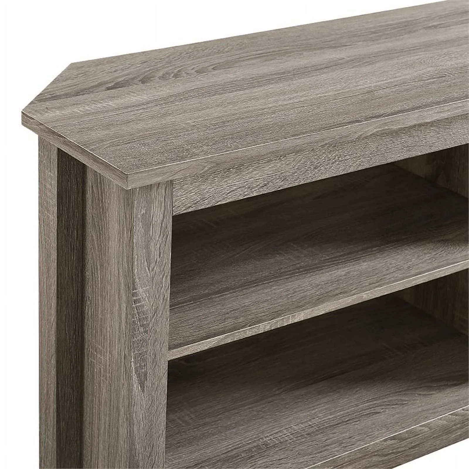 Pemberly Row Modern Wood Corner TV Stand for TVs up to 58" in Driftwood Gray