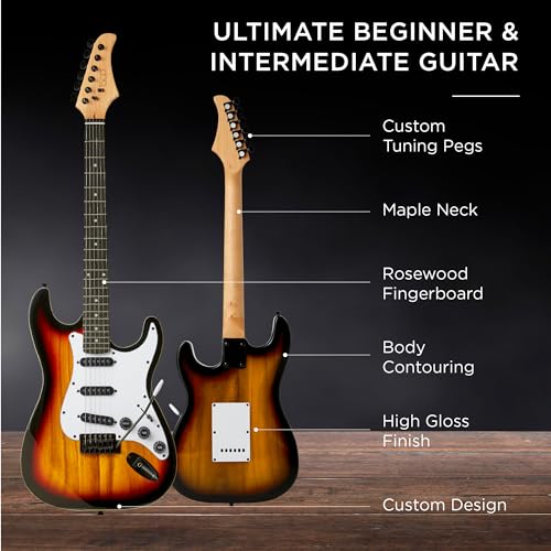 Best Choice Products 39in Full Size Beginner Electric Guitar Starter Kit w/Case, Strap, 10W Amp, Strings, Pick, Tremolo Bar - Natural
