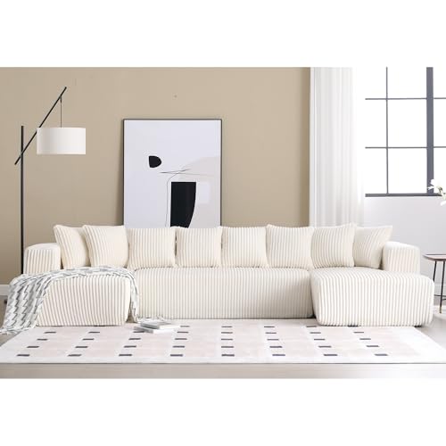 130" Modular Sectional Sofa,U-Shaped Sectional Couches for Living Room,4-Seater Corduroy Upholstered Cloud Couches with 8 Pillows and Deep Seats,Free Combination (Beige)