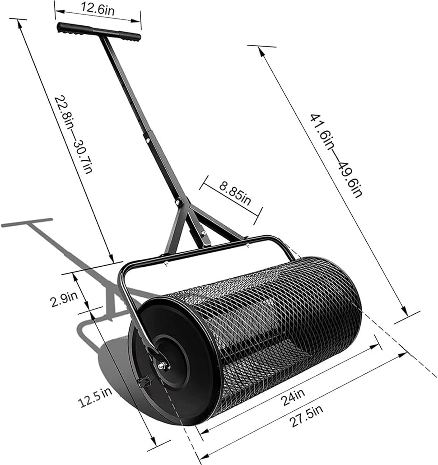 Peat Moss Spreader, Metal Mesh Manure Spreader with Adjustable T Shaped Handle, Fertilizer Spreaders, Top Soil Spreader for Lawn and Garden