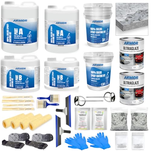 Garage Epoxy Floor Kit – 100% Solids - 2 Part Industrial-Grade Coating w/UltraGlaze Topcoat | DIY Slip & Hot Tire Resistant | 300 Sq Ft - Blue - 17 pc kit