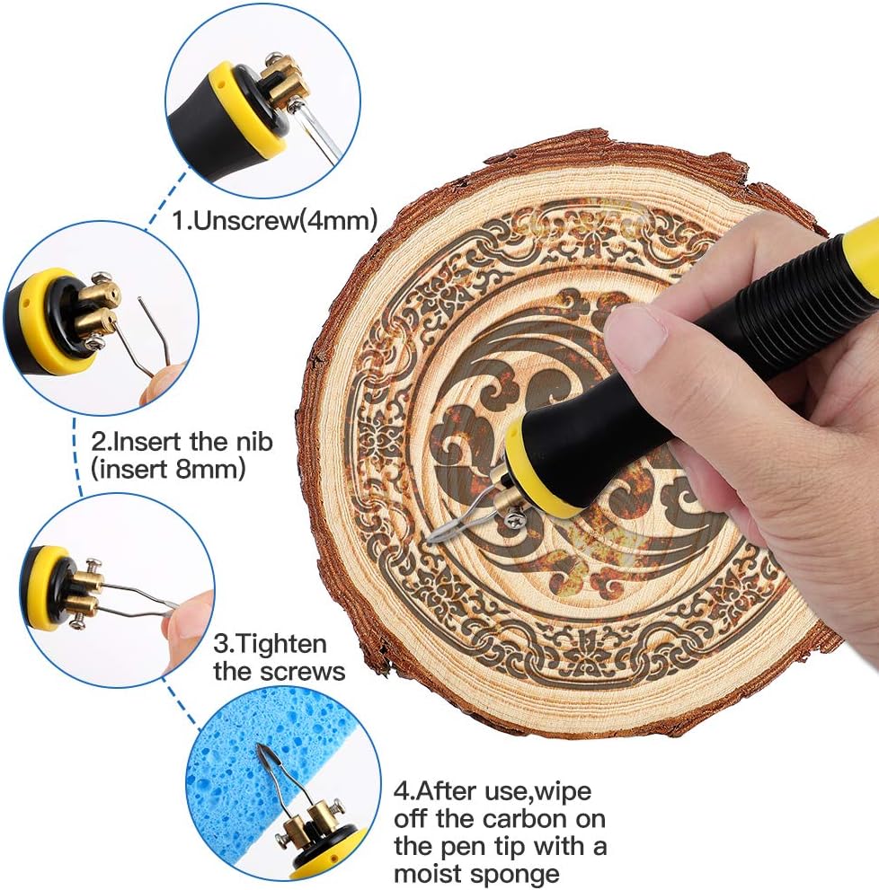 Professional Pyrography Tool Kit 60W Upgraded Wood Burning Kits with 20pcs Pyrography Wire Tips Digital Adjustable Pyrography Machine for Wood and Gourd（Duble Pen）