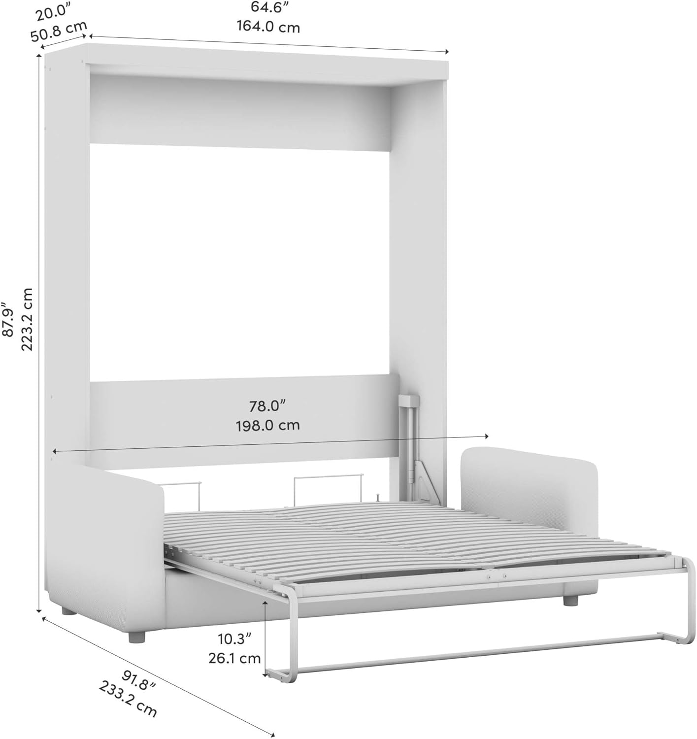 Bestar Nebula Murphy Sofa, 78-inch Space-Saving Wall Bed for Multipurpose Guest Room, Queen, White