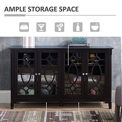 HOMCOM Sideboard Buffet Cabinet, Kitchen Storage Cabinet, Glass Door Accent Cabinet with Adjustable Shelves, White