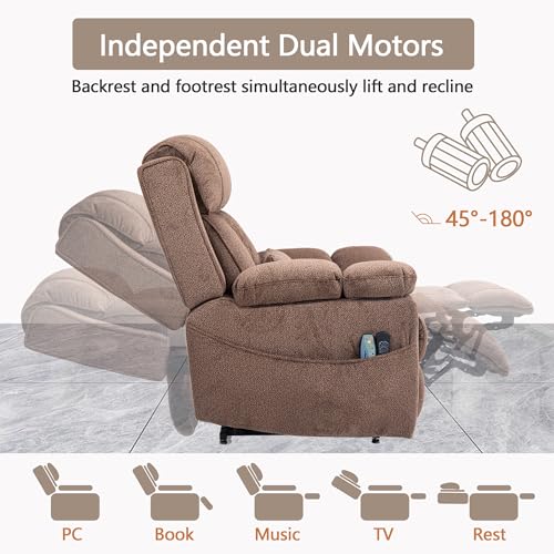 Power Lift Chair Lay Flat Recliner Infinite Position Electric Dual Motor Stand Up Lift Chair with Massage and Heat for Adults,Heavy Duty Recliners with 2 Remote Controls and Two Cup Holders