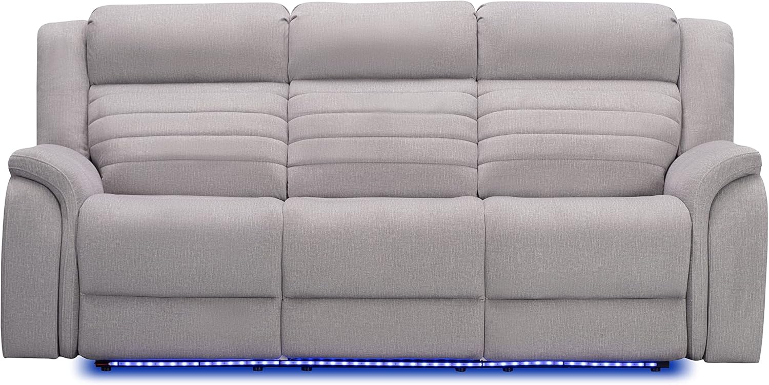 Abbyson Living Tristan Power Reclining Sofa - Transitional Design, Fabric, Heat & Massage, Built in LED Lighting, Gray
