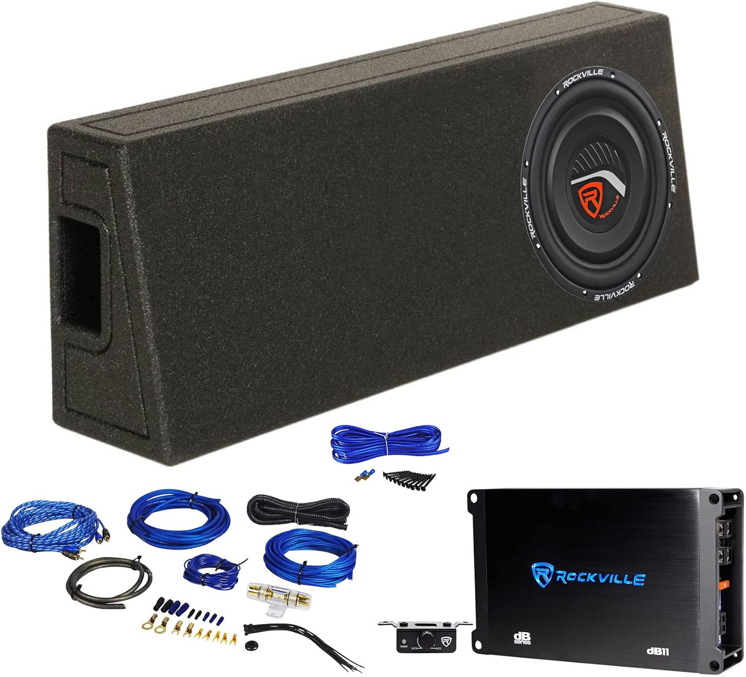 Rockville W12T4S2 12" Subwoofer+Amp+Behind Seat Ported Truck Sub Enclosurer Box