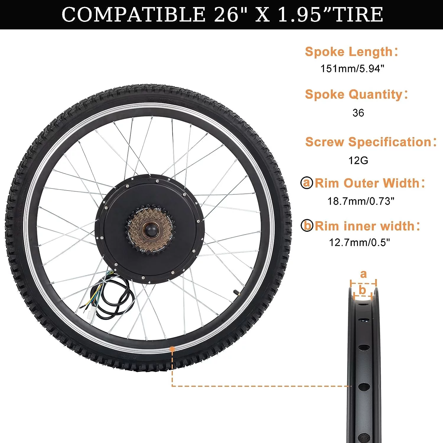 PEXMOR Electric Bike Conversion Kit, 48V 1500W/1200W/1000W 26" Rear Wheel E-Bike Conversion Kit, Ebike Hub Motor Kit Upgrade 3 Mode Controller w/PAS/LCD Display/Twist Throttle Bicycle Ebike Wheel Kit