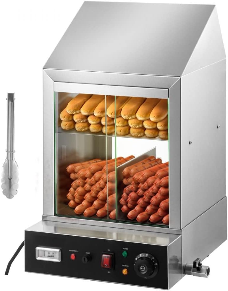 Commercial Hot Dog Steamer 2 Tier Electric Bun Warmer - Heavy Duty, Intelligent Temperature Control, Security First Protection