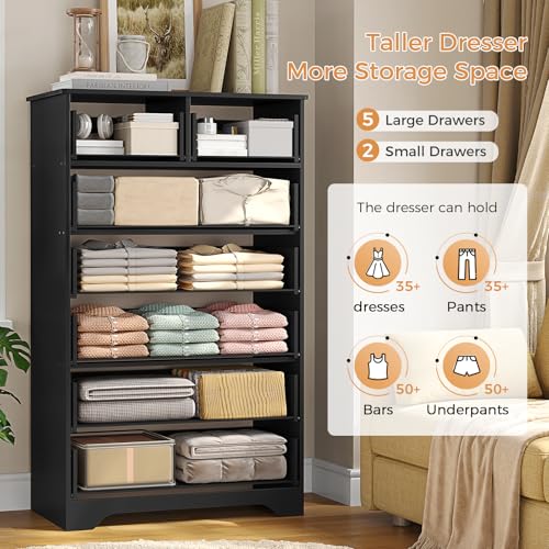 Hasuit Tall Dresser for Bedroom, White Large Chest of Drawers, 55.6'' High Dressers with 7 Drawers, Modern Wooden Vertical Storage Clothes Closet Organizer