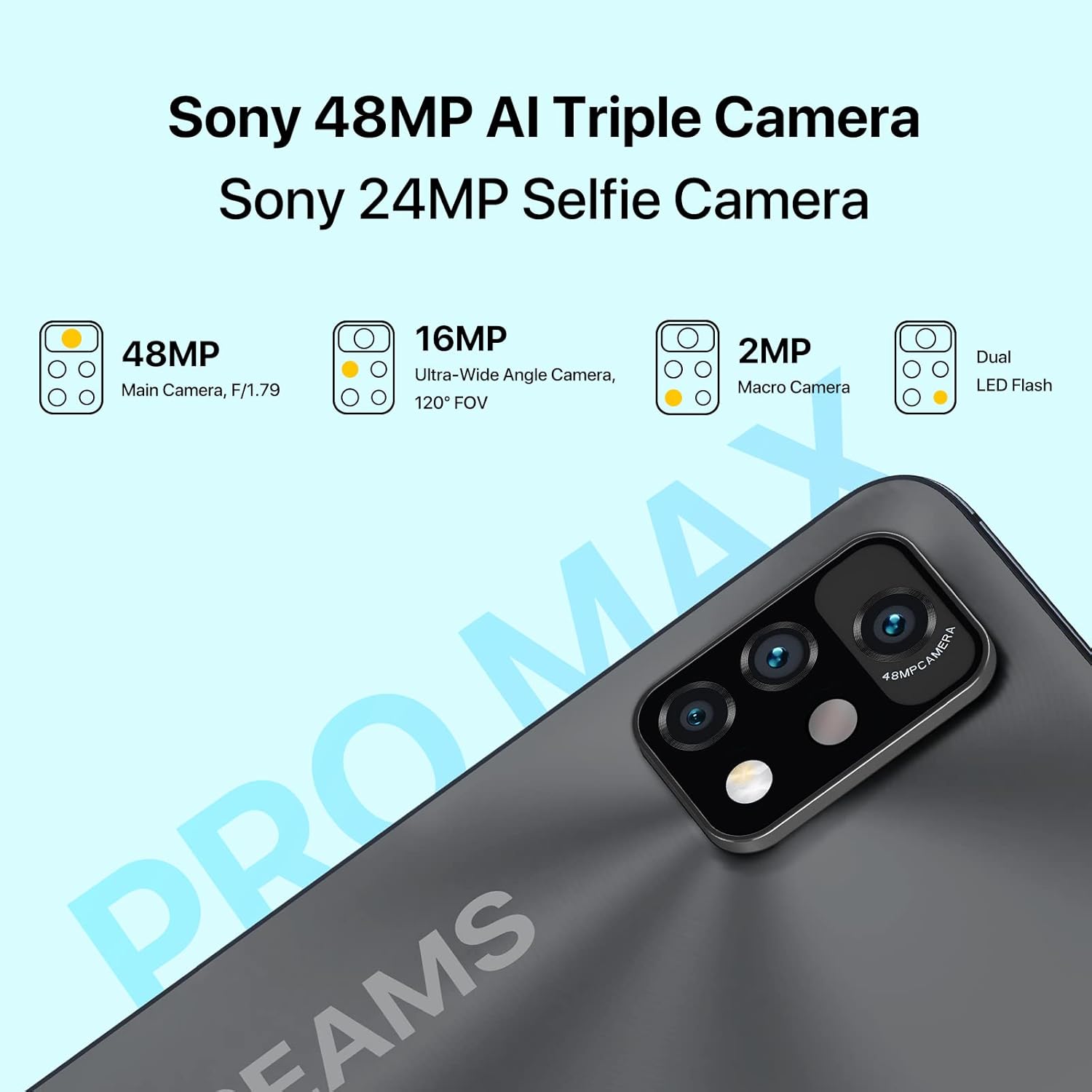 UMIDIGI A11 Pro Max Unlocked Cell Phone, Helio G80, 4GB+128GB Expandable 256GB, 6.8 Inch FHD Touch Screen, 5150mAh Battery Android 11 Smartphone, 48MP+16MP, Dual SIM 4G Volte, Al Face Unlock