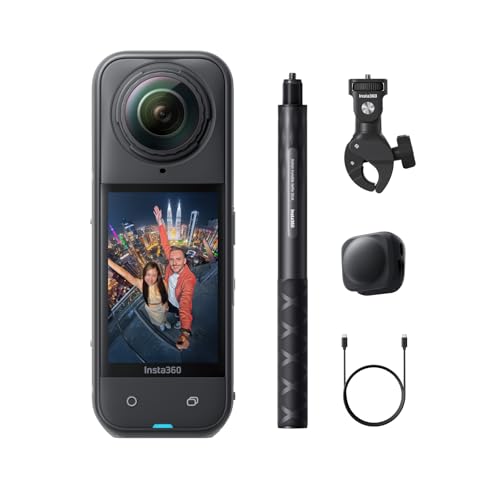 Insta360 X5 Motorcycle Bundle - Waterproof 8K 360° Action Camera, Rugged & Replaceable Lens, 3-Hour Battery, Clear Audio, Stabilization, Invisible Selfie Stick Effect, Leading Low Light
