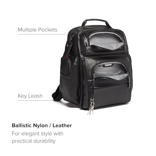 TUMI - Alpha Brief Pack - 15" Laptop Backpack with Padded Adjustable Straps - Stores Laptop, Tablet, Toiletries, Snacks, Ipad - Black Leather