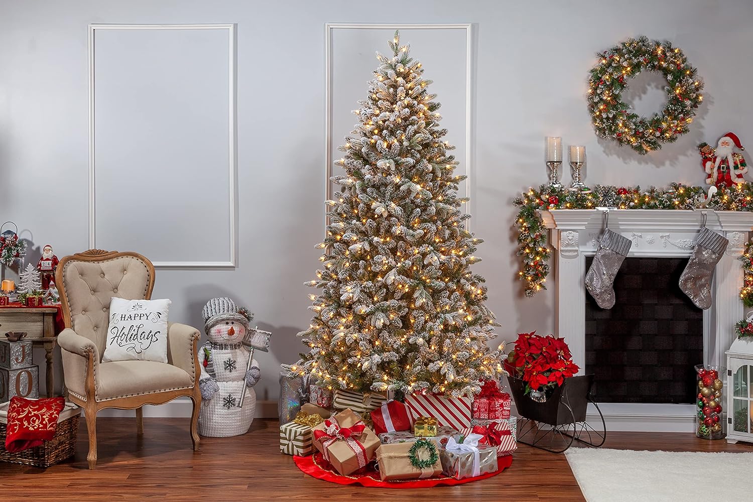7.5-Foot Flocked Natural Cut Swiss Mountain Fir with 800 Clear Lights