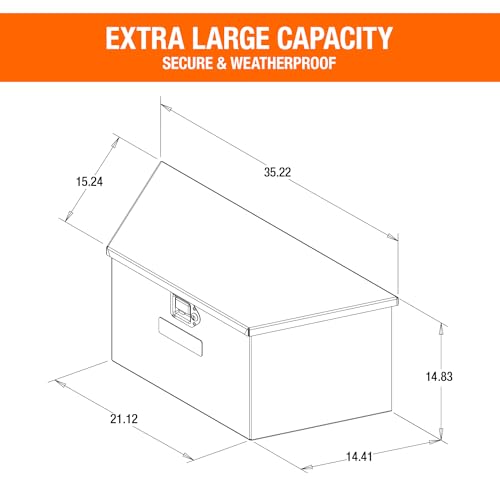 Buyers Products 1701385 Aluminum Trailer Tongue Box, 18.3 x 16.1 x 33.4 Inch, Silver Diamond Tread, Made In The USA, Trailer Tongue Tool Box For Storage and Organization, Trailer Storage Box
