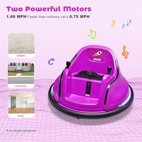 Bumper Car for Kids 12V with Remote Control Flashing Lights Music DIY Stickers for 1.5+ Baby Toddlers Children Electric Ride on Cars Vehicle Toys 66 LBS Weight Capacity, Passed ASTM Test (Purple)