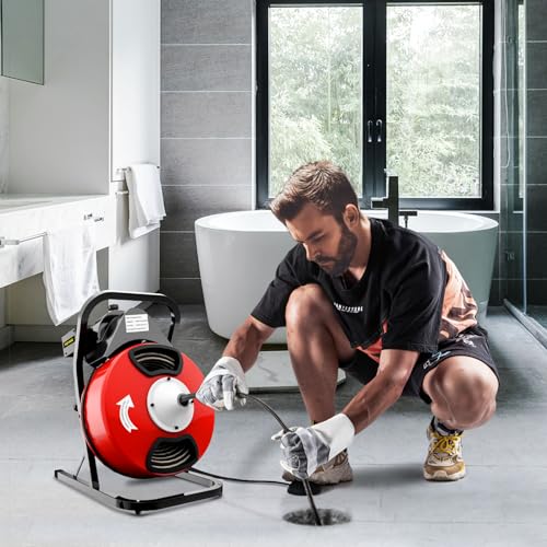 VEVOR 50FTx1/2Inch Drain Cleaner Machine, Sewer Snake Electric Drain Auger Cleaner with 4 Cutter & Foot Switch for 2" to 4" Pipes