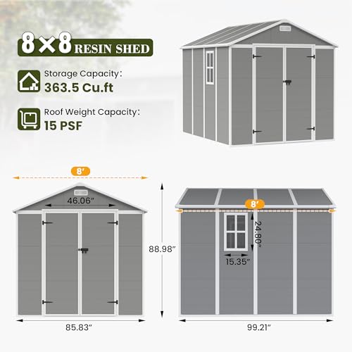 UDPATIO Outdoor Storage Shed 6 x 6 FT, Resin Garden Sheds with Floor Plastic Patio Outdoor Storage Shed with Lockable Door for Tool, Bike, Garbage Gray White