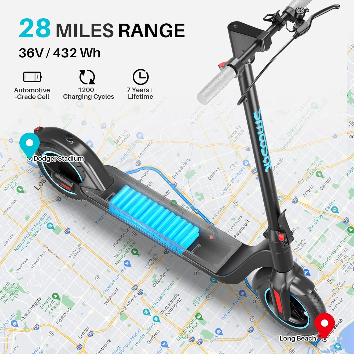 SmooSat SA3 Prime Electric Scooter for Adults, 10” Airless Tire, 28 Miles Range, 350W Powerful Motor, Long Battery Life, 20 MPH Max Speed, Type-C Reverse Charging, LED-Display, Gray