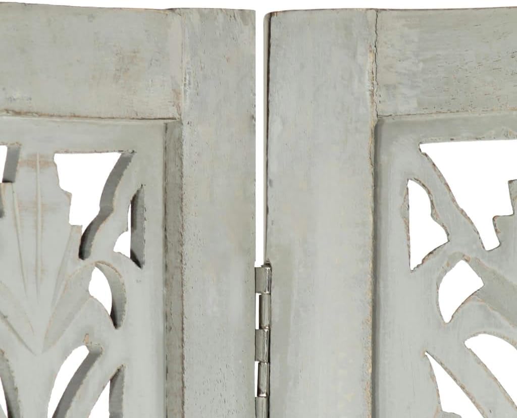 [Hand-Carved Room Divider] - Elegant 3-Panel Gray Wood Screen for Stylish Home Separation - Solid Wood Partition with Exquisite Craftsmanship-Gray (Grey)