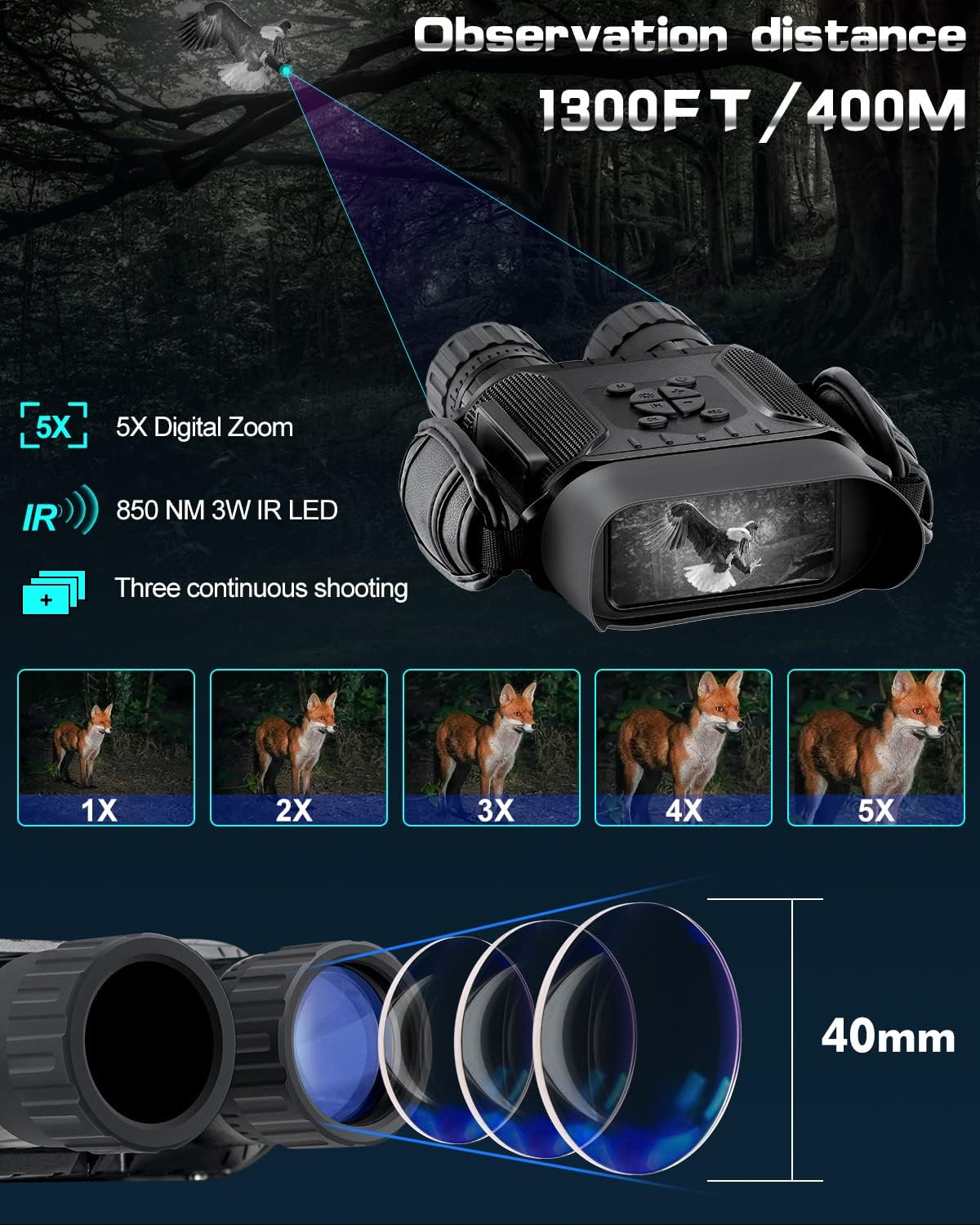 Nightiger Night Vision Goggles,Digital Infrared Night Vision Binoculars with 32GB Memory Card for Hunting