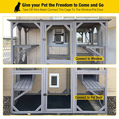 Aivituvin Catio Outdoor Cat Enclosure Large Cat House for Mulitiple Cats Walk in Kitty Cage with Tarp Roof 70"