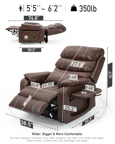 Large Power Lift Chairs Recliners for Elderly with Heated and Massage, Upgraded Dual Motor Lay Flat Recliners, 25in Extra Wide Seat, Cup Holder, Side Pocket