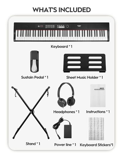 STRICH 88 Key Digital Piano Full Size Electric Keyboard with Semi-Weighted Sensitive Keys, Portable Electric Piano Set With Piano Stand, Sustain Pedal, Headphones, Music Rest, Black, SEP-150