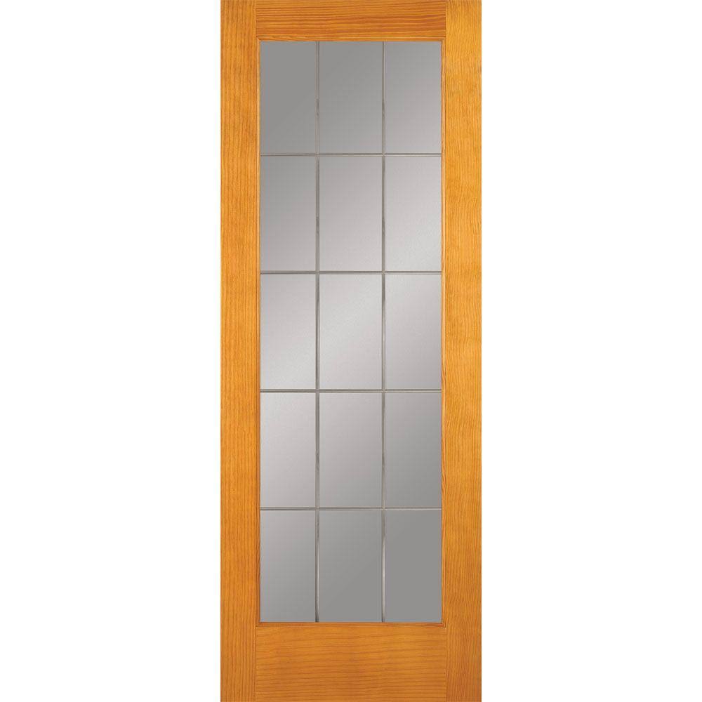 Feather River Doors 30 in. x 80 in. 15 Lite Illusions Woodgrain Unfinished Pine Interior Door Slab, Pine- Ready to Stain or Pain